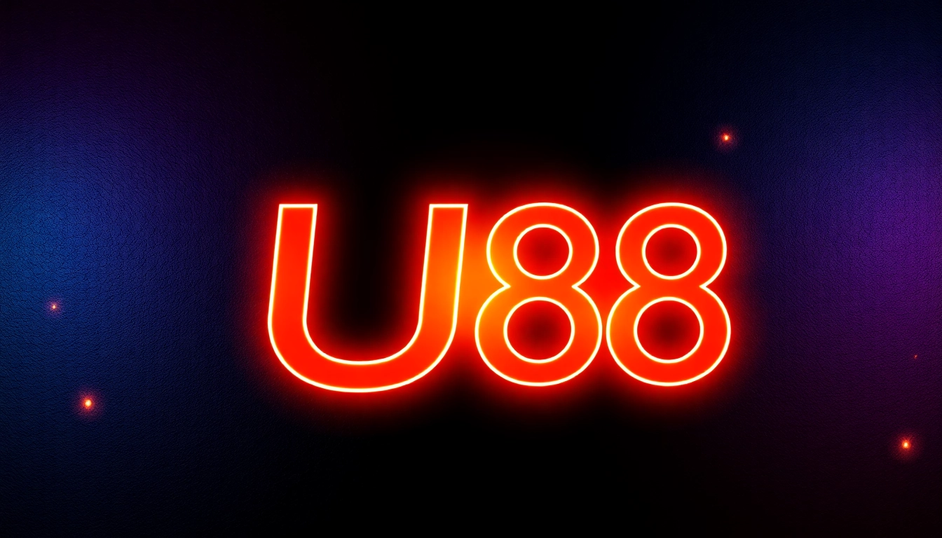 Dynamic image representing UU88 online casino platform with vibrant neon lights, appealing to gamers and betting enthusiasts.