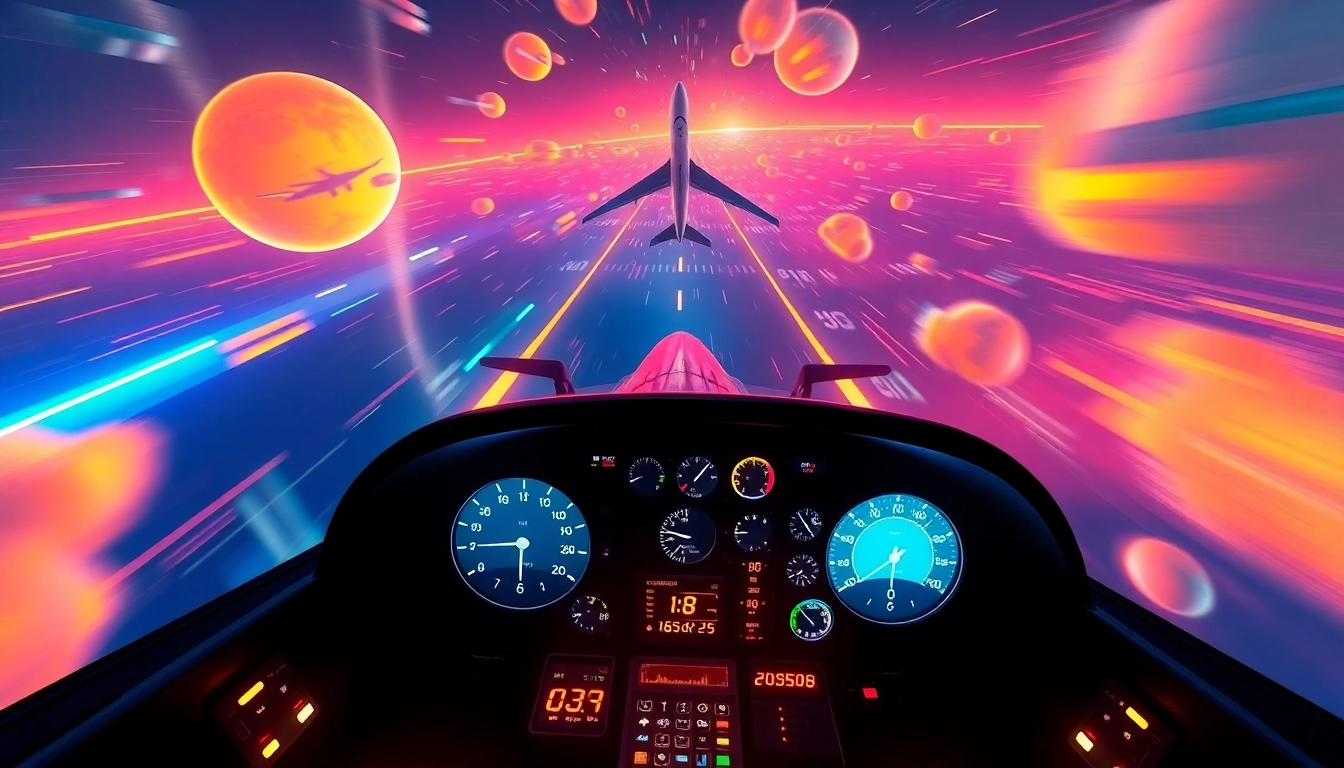 Aviator Game gameplay scene showing a pilot navigating through vibrant skies with dynamic obstacles and multipliers, capturing thrill and skill involved in the game.
