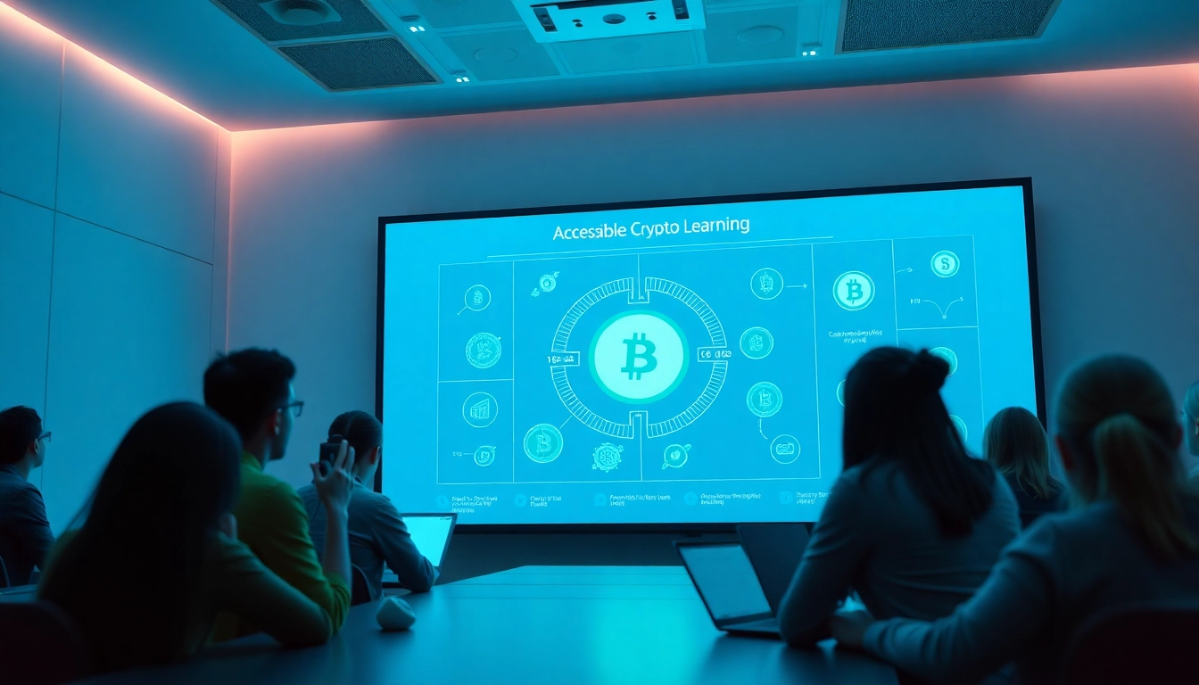 Crypto learning success: young professionals analyzing blockchain diagrams on screen highlighting accessible crypto education.