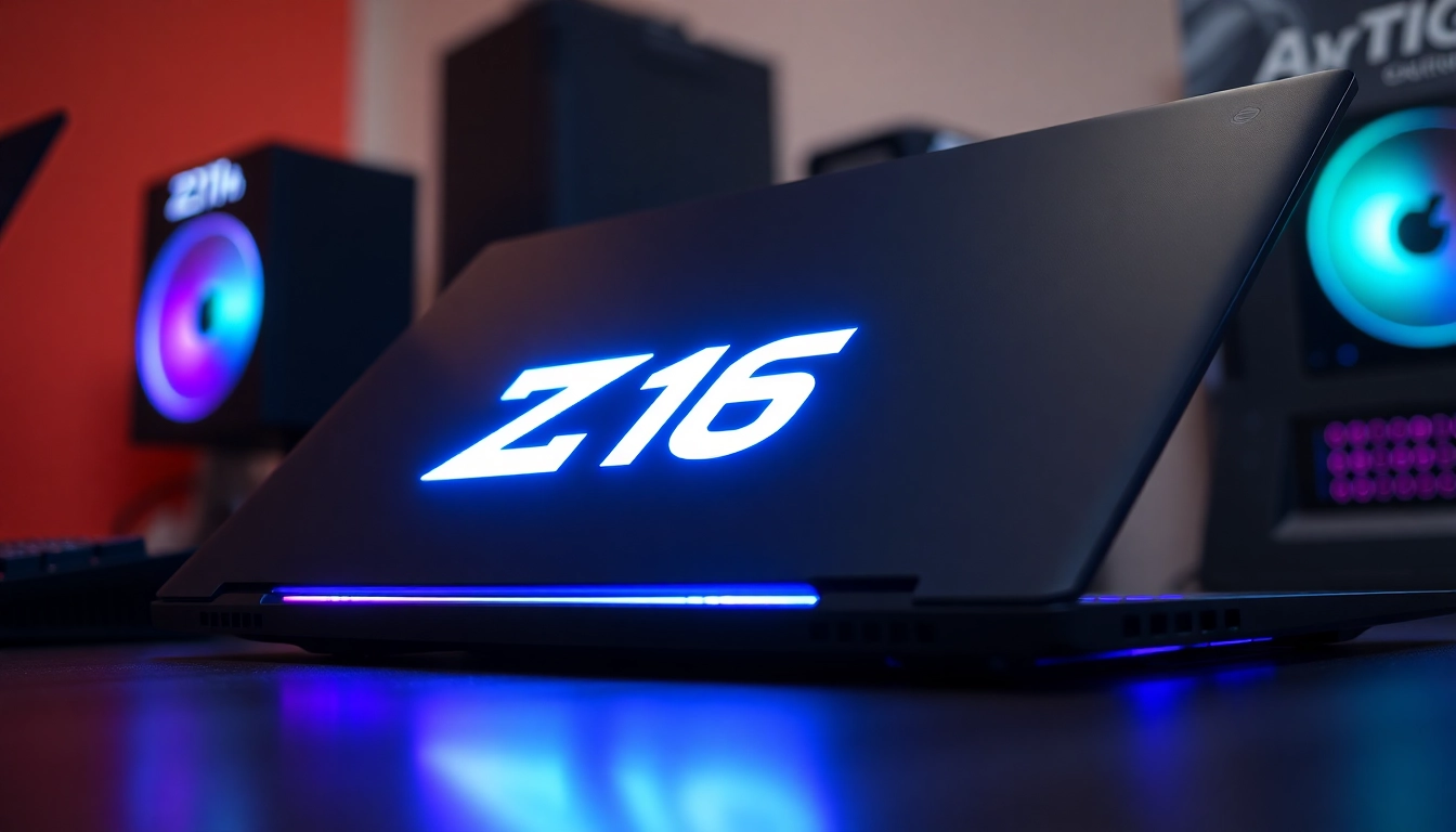 High-tech Z16 gaming laptop showcasing sleek design and glowing logo, ideal for gamers and tech