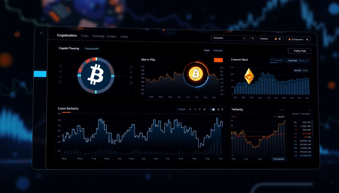 Crypto news website highlights latest Bitcoin and Ethereum trends with digital dashboards