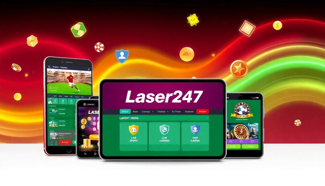 Laser 247 online betting platform displayed on mobile and desktop, highlighting live sports and casino games for secure gambling in India.
