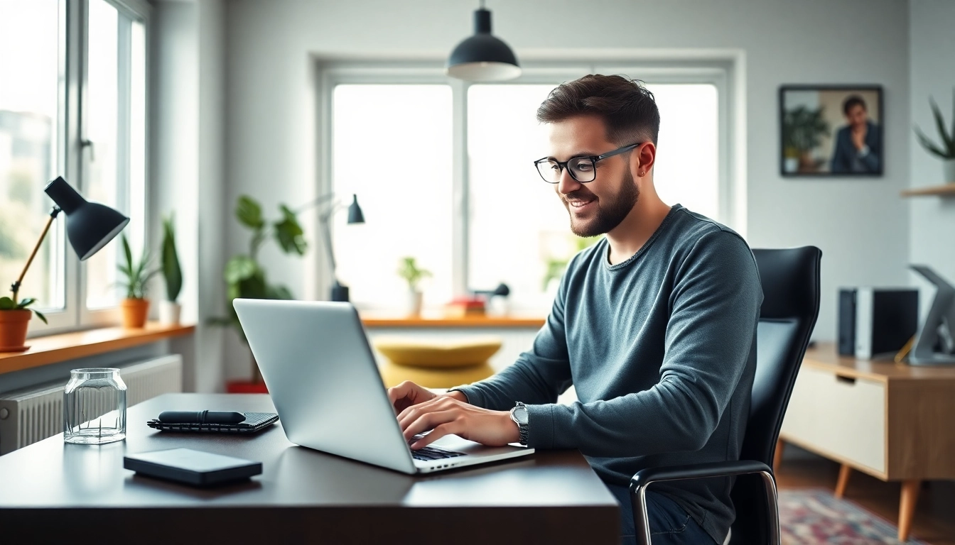 A freelance design jobs France professional working remotely on creative projects in a bright